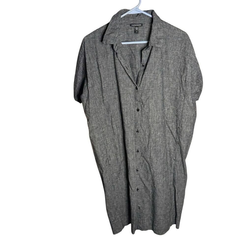 Eileen Fisher Classic Collar Organic Linen Hemp Shirtdress - Picture 2 of 5